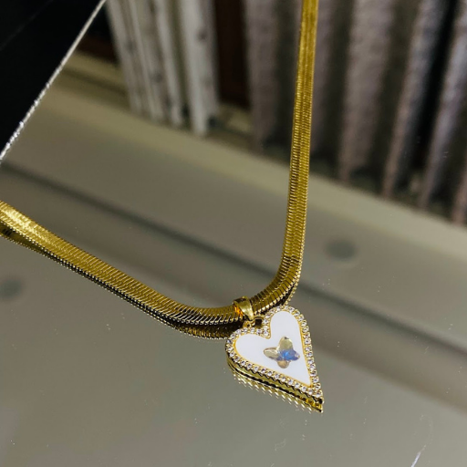 White AD studded Heart with Snake Chain