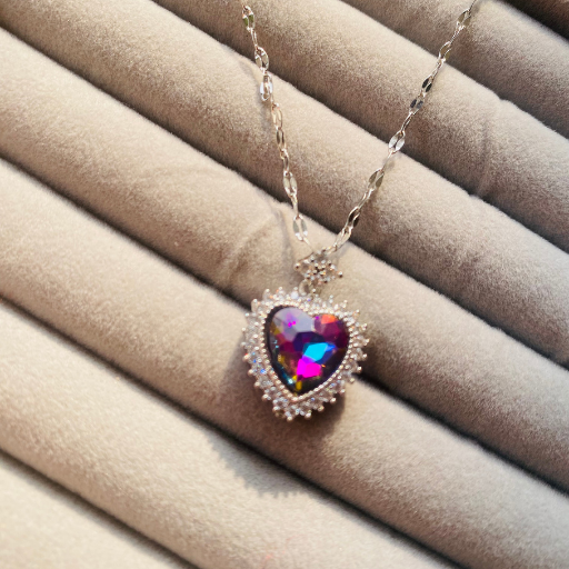 Silver Pendant with Holographic Heart Design