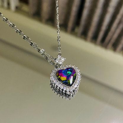 Silver Pendant with Holographic Heart Design