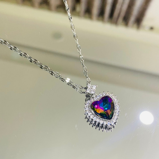 Silver Pendant with Holographic Heart Design